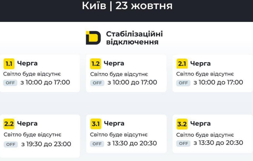 У Києві 23 жовтня діятимуть графіки відключення електроенергії
